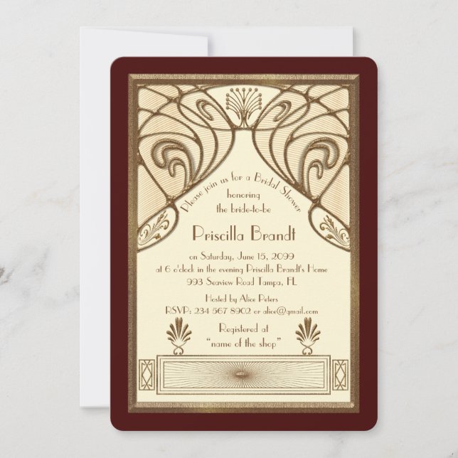 Invitación a la ducha de novia, gran marfil Gatsby (Anverso)