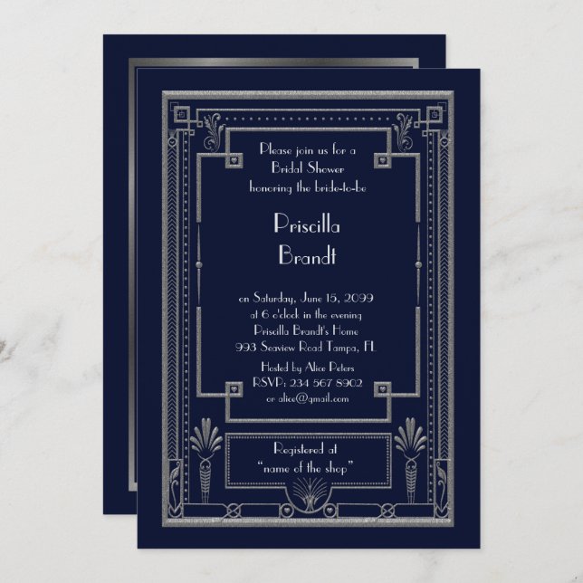 Invitación a la ducha de novia, gran plata de oro  (Anverso / Reverso)