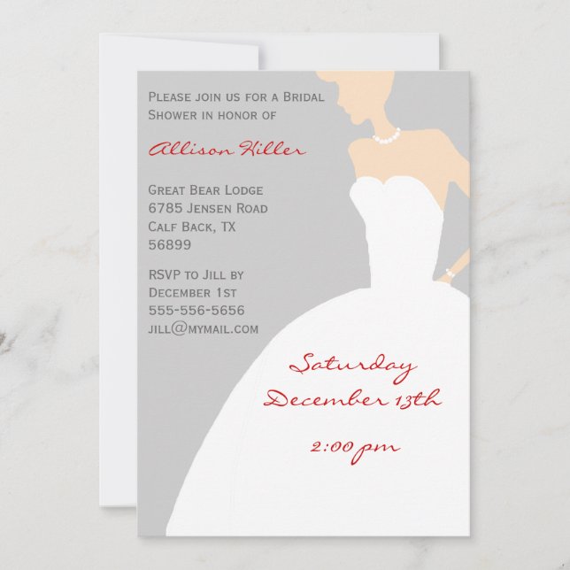 Invitación a la ducha de novia gris (Anverso)