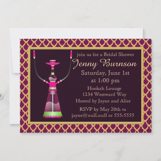 Invitación a la ducha de novia Hookah Noches Árabe (Anverso)