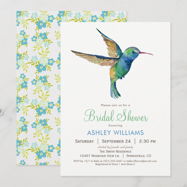 Invitación a la ducha de novia Hummingbird (Anverso / Reverso)