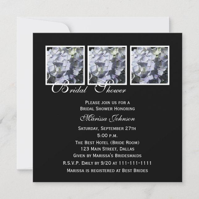 Invitación a la ducha de novia — Hydrangeas azules (Anverso)