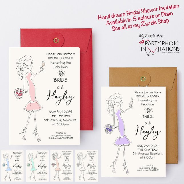 Invitación a la ducha de novia ilustrada por mano (Fun Hand drawn Bridal Shower Invitation)
