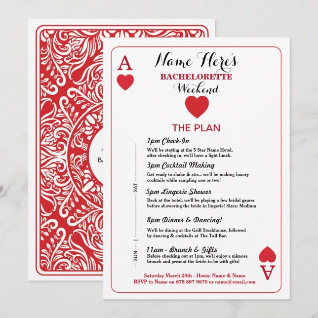 Invitación a la ducha de novia Itinerary Las Vegas (Anverso / Reverso)