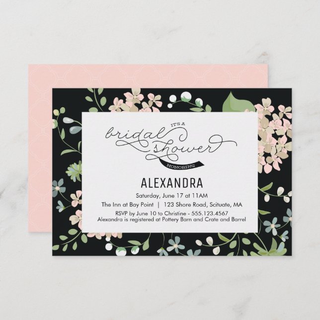 Invitación a la ducha de novia - Jardín, flor, cos (Anverso / Reverso)