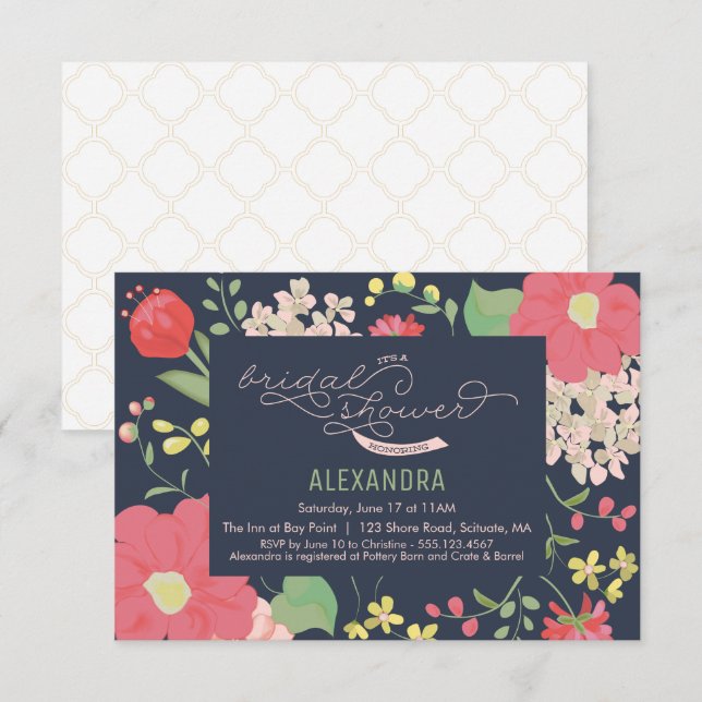 Invitación a la ducha de novia - Jardín, flores, e (Anverso / Reverso)