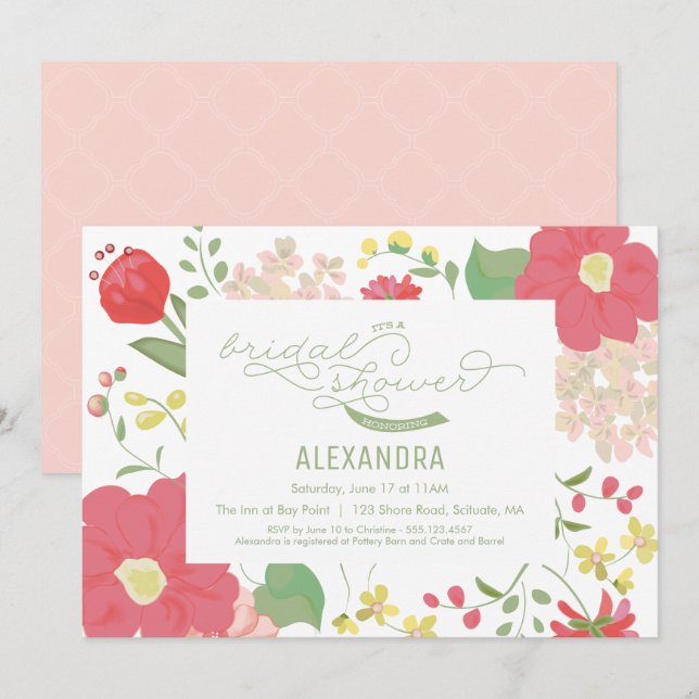 Invitación a la ducha de novia - Jardín, flores, p (Anverso / Reverso)