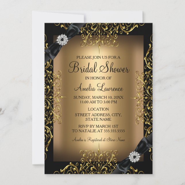 Invitación a la ducha de novia Lace & Bow Gold (Anverso)