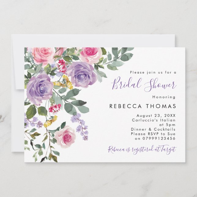 invitación a la ducha de novia lilac color rosa (Anverso)