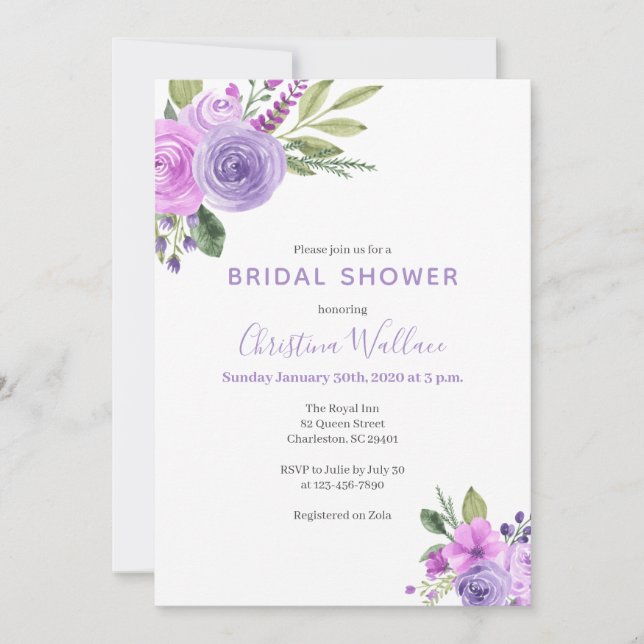 Invitación a la ducha de novia Lilac y Lavender (Anverso)