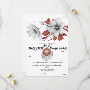 Invitación a la ducha de novia Love is, floral azu