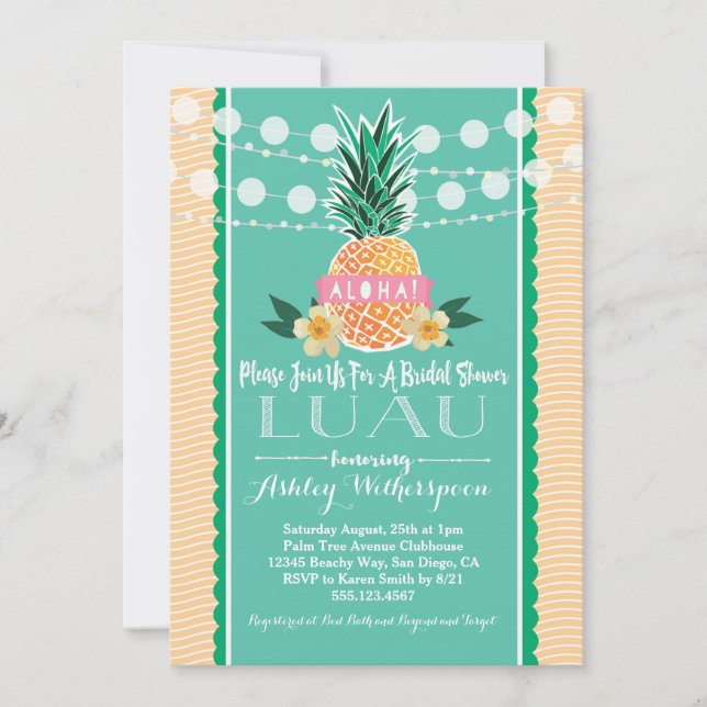 Invitación a la ducha de novia Luau (Anverso)
