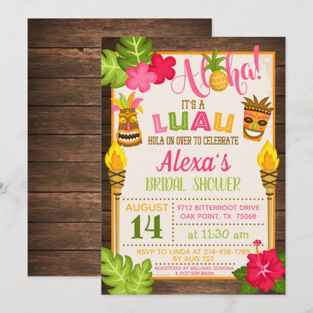 Invitación a la ducha de novia Luau (Anverso / Reverso)