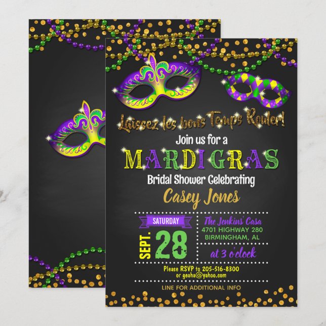 Invitación a la ducha de novia Mardi Gras (Anverso / Reverso)