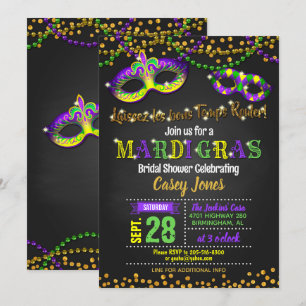 Invitación a la ducha de novia Mardi Gras