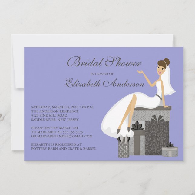 Invitación a la ducha de novia marrón gris morado (Anverso)