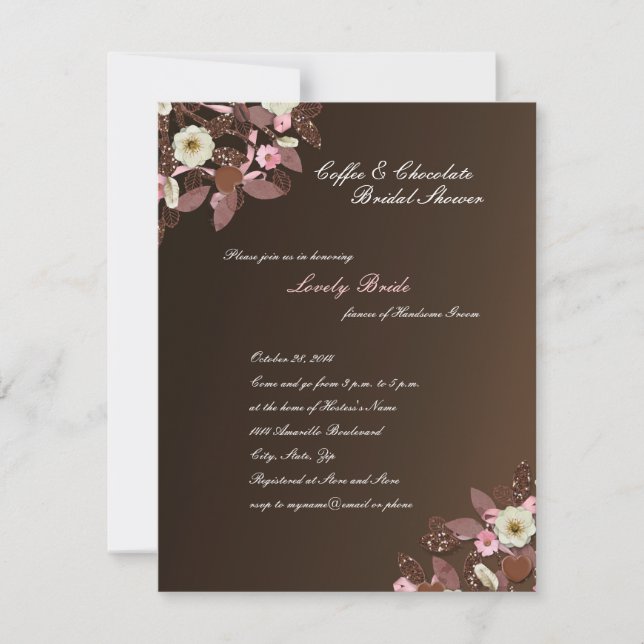 Invitación a la ducha de novia marrón rosa de choc (Anverso)