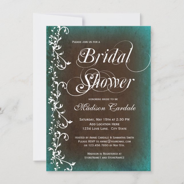 Invitación a la ducha de novia marrón Verde azulad (Anverso)