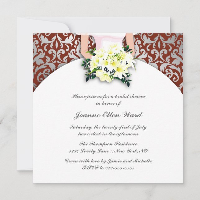 invitación a la ducha de novia marrón y amarilla (Anverso)