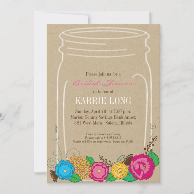 Invitación a la ducha de novia Mason Jar (Anverso)