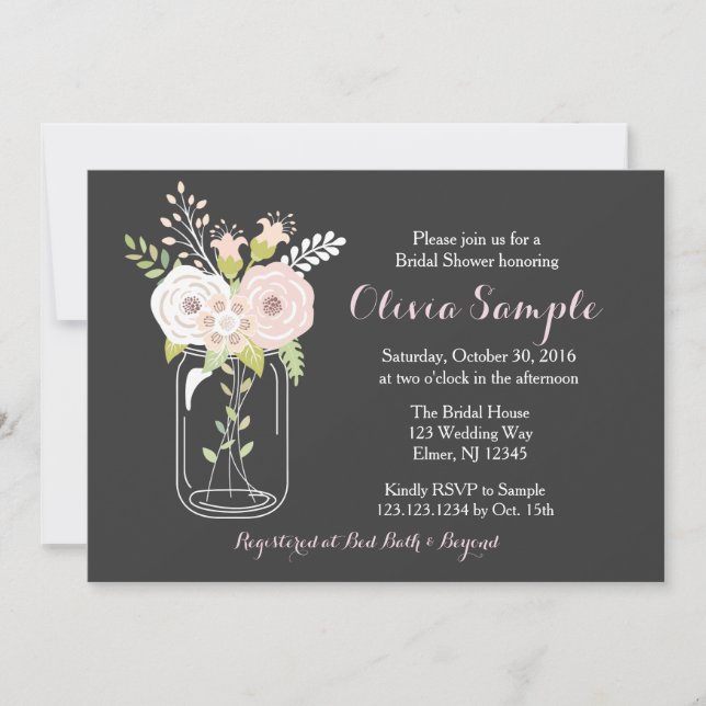 Invitación a la ducha de novia Mason Jar (Anverso)