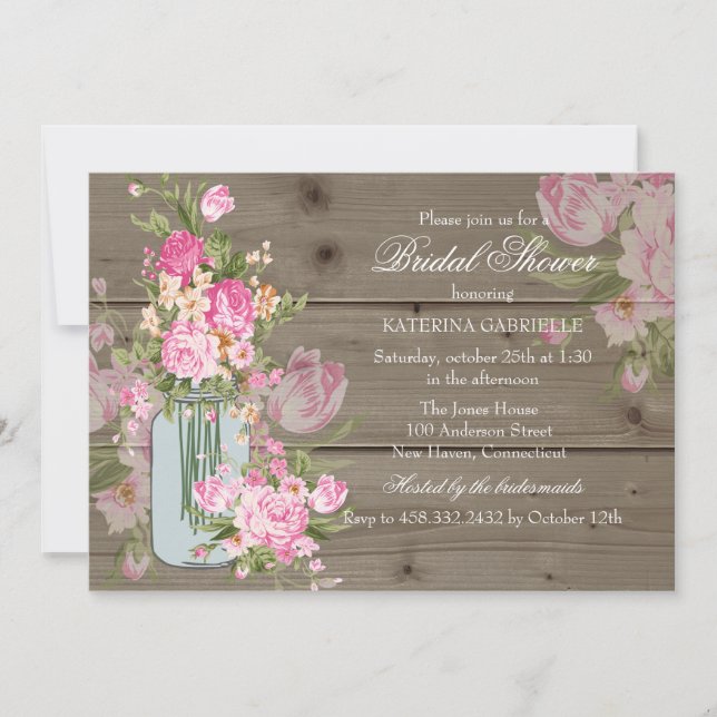 Invitación a la ducha de novia Mason Jar & Rustic  (Anverso)