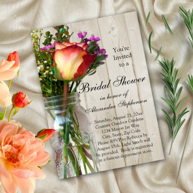 Invitación a la ducha de novia Mason Jar w/Rosa/Wi (Subido por el creador)