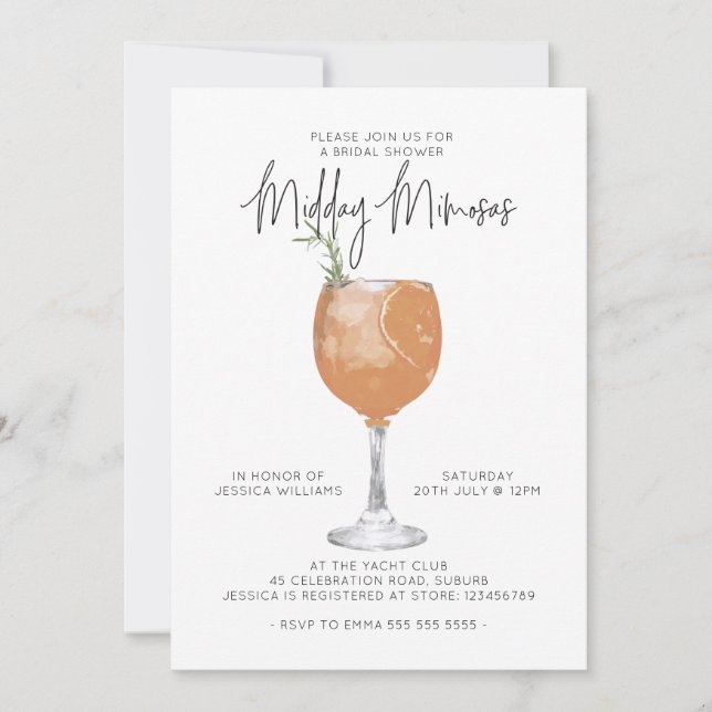 Invitación a la ducha de novia minimalista Mimosas (Anverso)