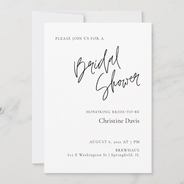 Invitación a la ducha de novia Minimalista simple (Anverso)
