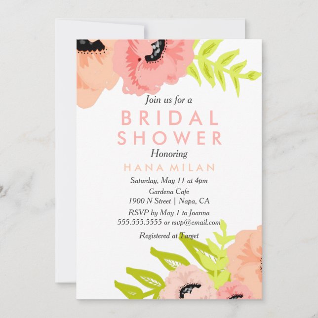 Invitación a la ducha de novia moderna acuarela (Anverso)