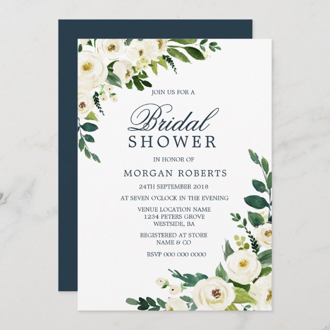 Invitación a la ducha de novia moderna con flores  (Anverso / Reverso)
