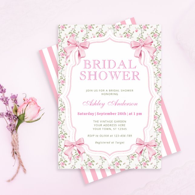 Invitación a la ducha de novia moderna de Bow rosa (Subido por el creador)