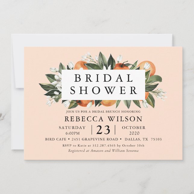 Invitación a la ducha de novia moderna de naranja  (Anverso)