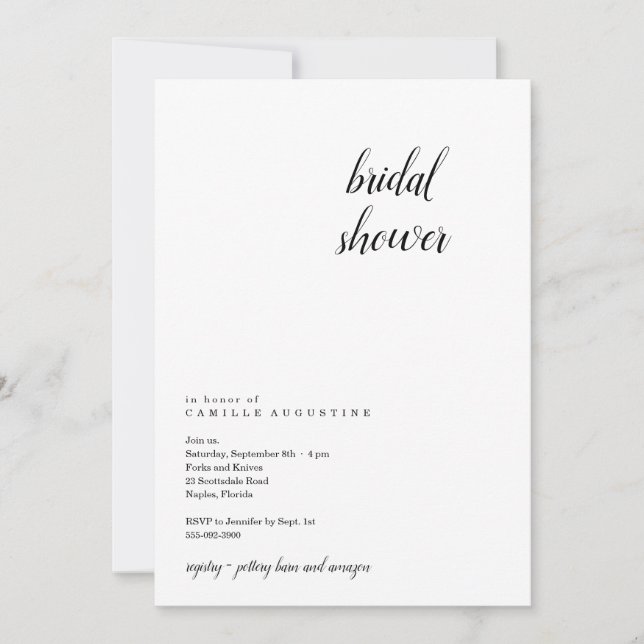 Invitación a la ducha de novia moderna y Minimalis (Anverso)
