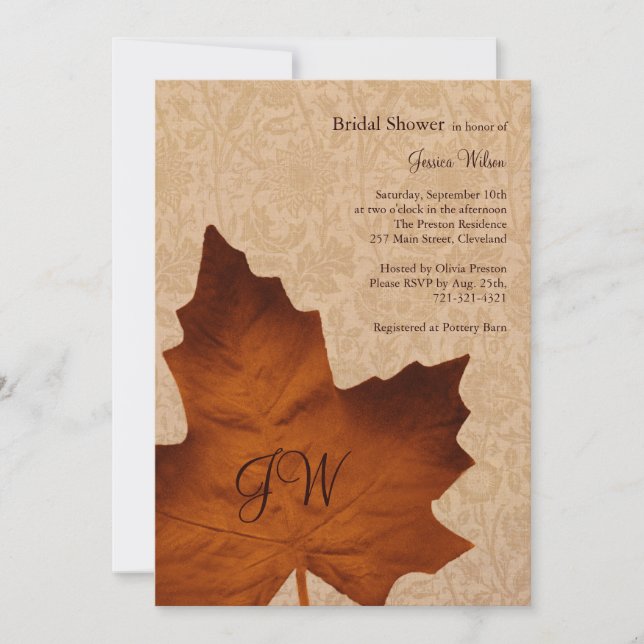 Invitación a la ducha de novia monogramada naranja (Anverso)