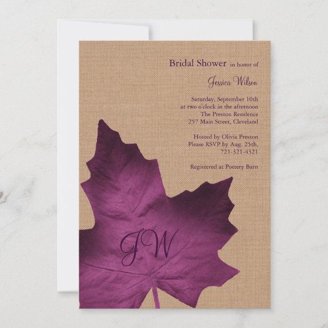Invitación a la ducha de novia monogramada Purple  (Anverso)
