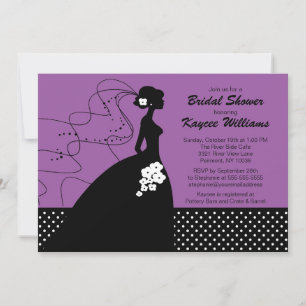 Invitación a la ducha de novia morada con silueta 