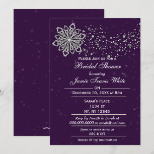 Invitación a la ducha de novia morada y plateada