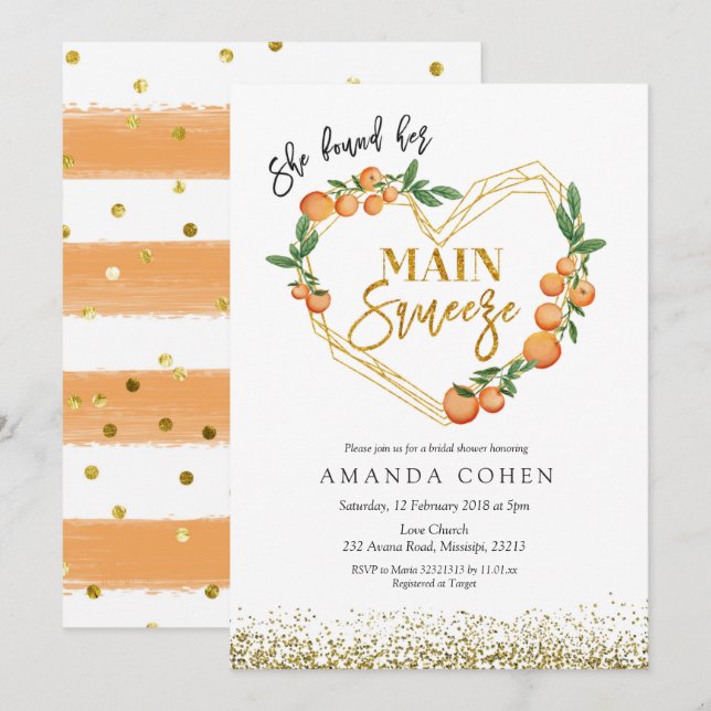 Invitación a la ducha de novia Naranja (Anverso / Reverso)