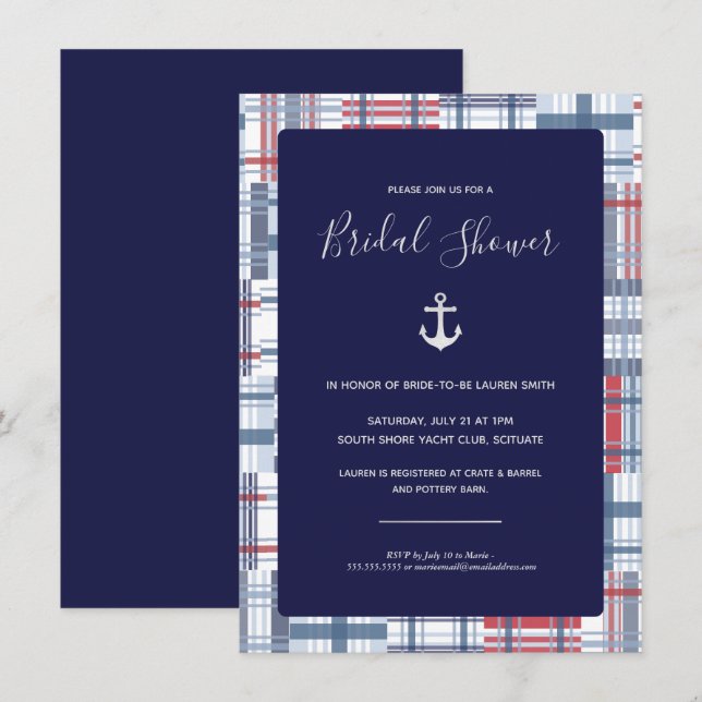 Invitación a la ducha de novia, Náutica, Preppy, A (Anverso / Reverso)