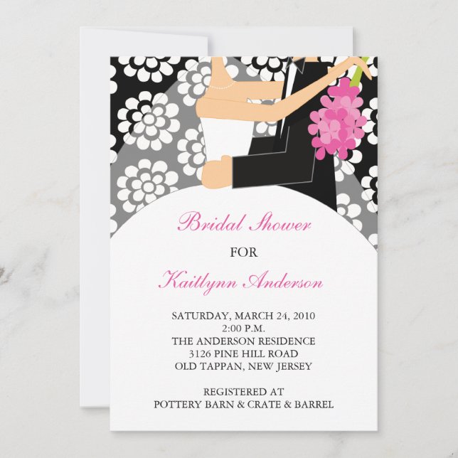 Invitación a la ducha de novia negra y blanca (Anverso)