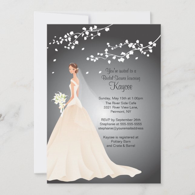 Invitación a la ducha de novia negra y gris (Anverso)