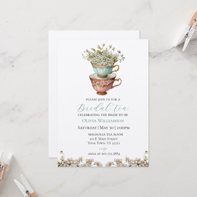 Invitación a la ducha de novia para la boda del té (Anverso/Reverso In Situ)
