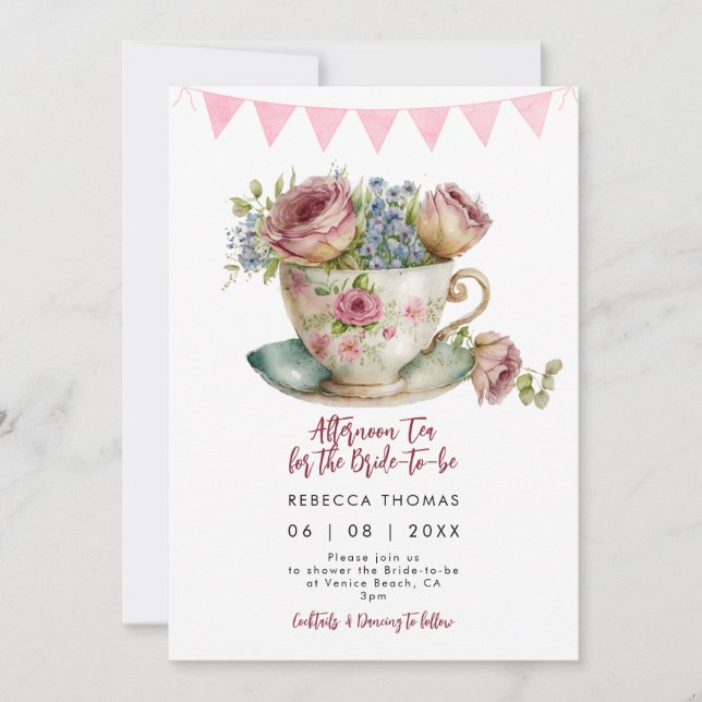 invitación a la ducha de novia para rosas de té po (Anverso)
