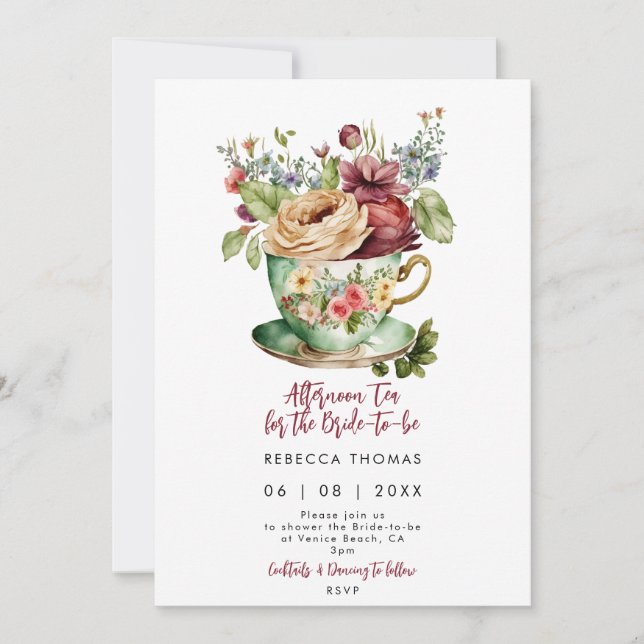 invitación a la ducha de novia para rosas de té po (Anverso)