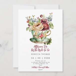 invitación a la ducha de novia para rosas de té po