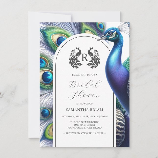 Invitación a la ducha de novia Peacock acuarela (Anverso)