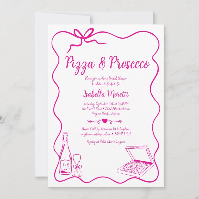 Invitación a la ducha de novia Pizza y Prosecco (Anverso)