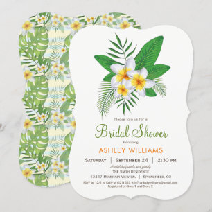 Invitación a la ducha de novia plumeria tropical