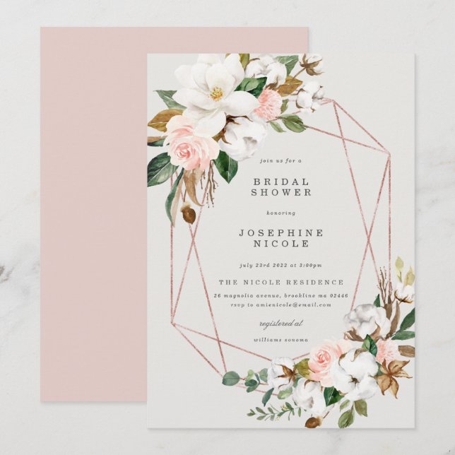 Invitación a la ducha de novia por magnolia geomét (Anverso / Reverso)